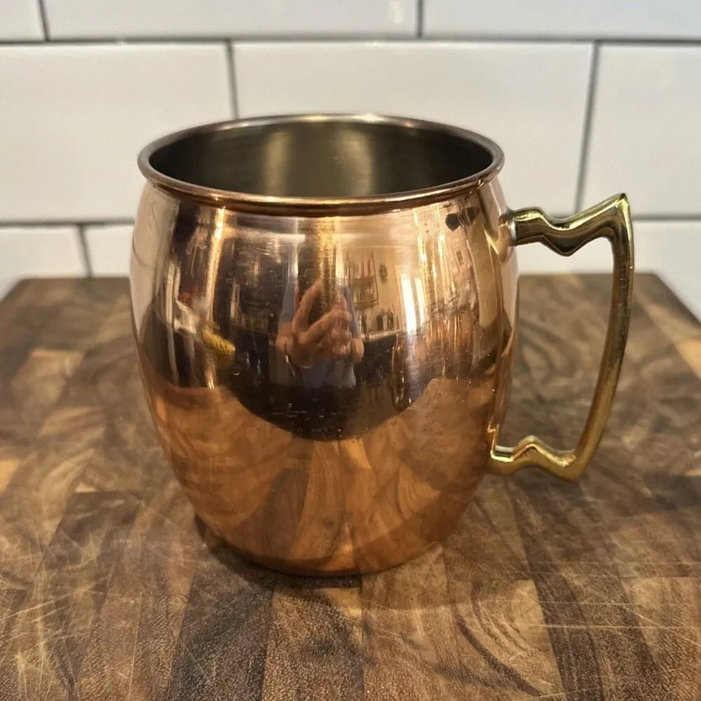 Vintage-Style Smooth Copper Moscow Mule Mugs with Gold Handles Set of 4 EUC